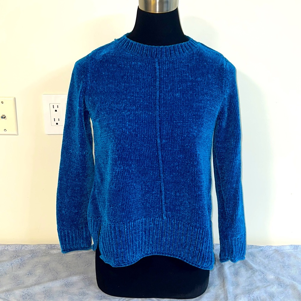 Style & Co Blue Knitted Chenille Sweater, Petite Small